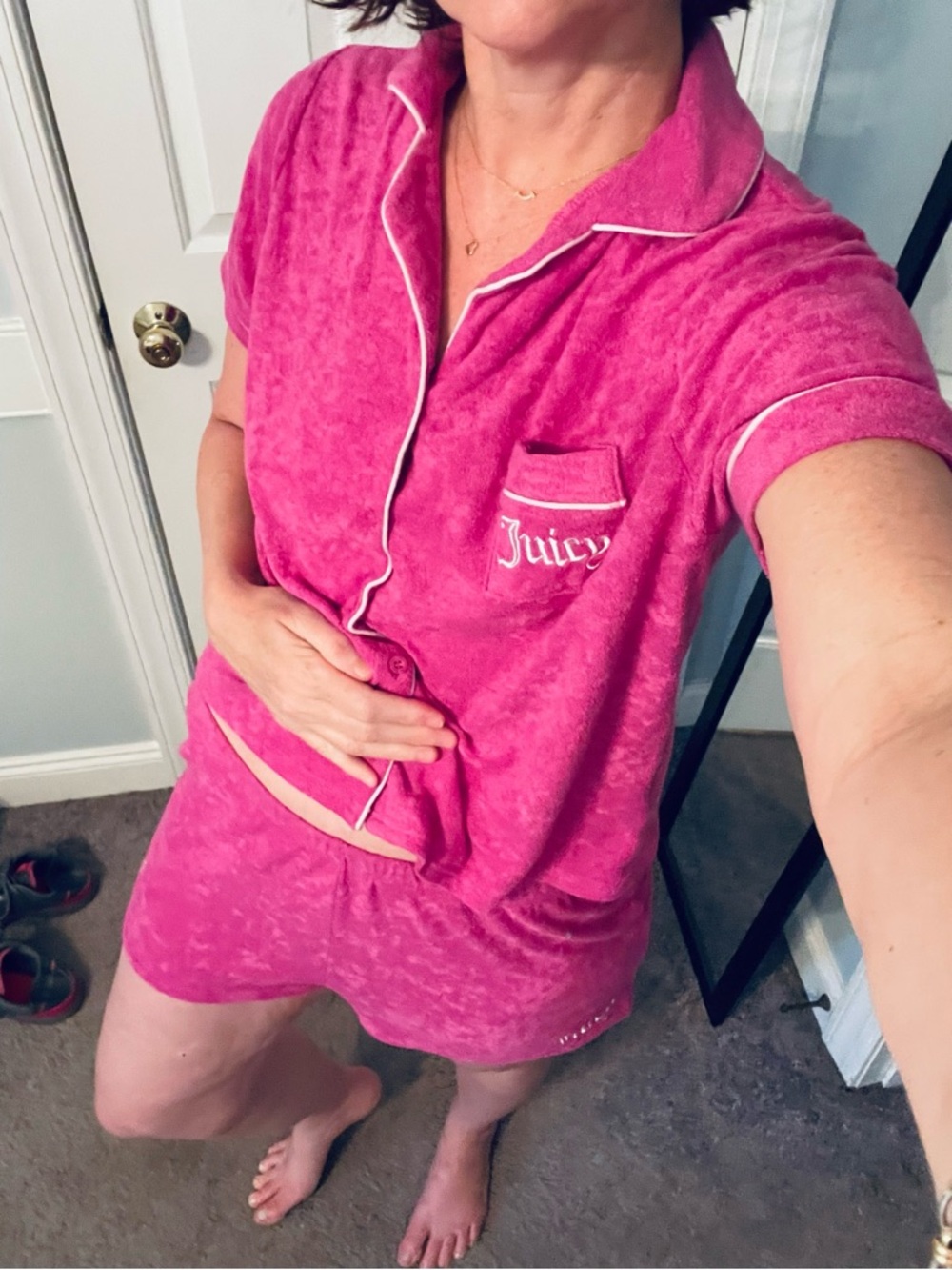 Juicy Couture Hot Pink Terry Short Pajama Set with White Piping